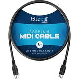 blucoil 5-FT Premium MIDI Cable with 5-Pin DIN Male Nickel-Plated Plugs and PVC Jacket - Compatible with MIDI Keyboard, Synthesizer, Sampler, Drum Machine, and Effects Processor