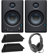 blucoil Eris E4.5 BT-4.5" Near Field Studio Monitors with Bluetooth for Computers, Turntables, TV Bundle 2-Pack of Acoustic Isolation Pads, and Samson SR350 Over-Ear Stereo Headphones