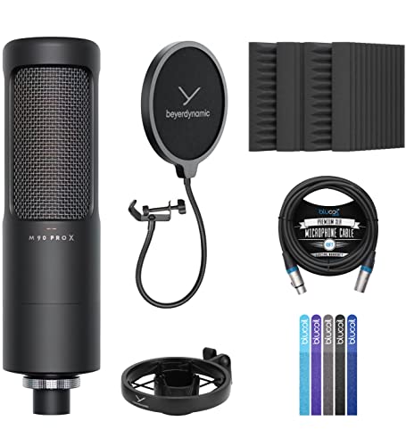Beyerdynamics PRO X M90 Side Addressed Condenser Microphone with Storage Bag, Pop Filter, and Shock Mount Bundle with Blucoil 10-Foot Balanced XLR Cable, 5x Cable Ties, and 4x 12" Acoustic Wedges