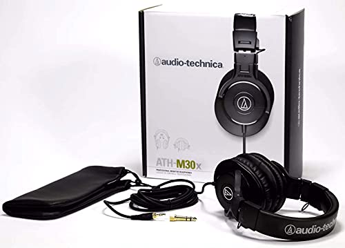 blucoil Audio Technica ATH-M30x Professional Studio Monitor Headphones (Black) Bundle Portable USB Audio Interface for Windows & Mac, 10' XLR Cable, and Samson R21S Dynamic Microphone