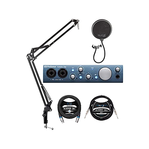 PreSonus AudioBox iTwo 2x2 USB/iOS Audio Interface for Windows, iOS Bundle with Studio One Artist, Blucoil Boom Arm Plus Pop Filter, 10-FT Balanced XLR Cable, and 10' Straight Instrument Cable (1/4")