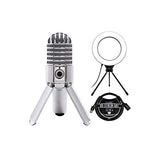 Samson Meteor Mic USB Studio Condenser Microphone with Mute Switch for Windows, Mac (Chrome) Bundle with Blucoil 6" Dimmable Selfie Ring Light, and 3-FT USB 2.0 Type-A Extension Cable