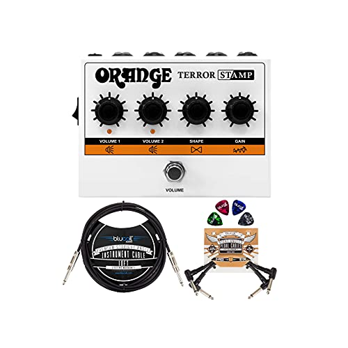 Orange Amps Terror Stamp 20W Hybrid Valve Solid State Guitar Amplifier Bundle with Blucoil 10' Straight Instrument Cable (1/4"), 2-Pack of Pedal Patch Cables, and 4-Pack of Celluloid Guitar Picks