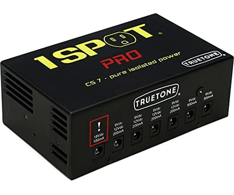 Truetone CS7 1 SPOT PRO Power Supply with 7 Isolated Outputs, 9V / 12V / 18V DC Outputs Bundle with Blucoil 10-FT Straight Instrument Cable (1/4in), and 4-Pack of Celluloid Guitar Picks