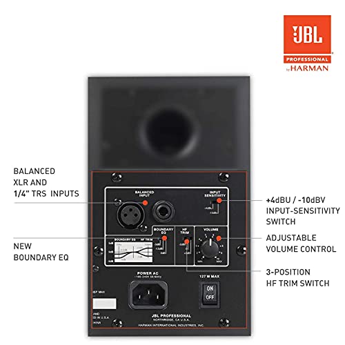 blucoil JBL Professional 305P MkII Next-Generation 5-Inch Studio Monitor (Single) Bundle Cardioid Condenser Studio XLR Microphone, and 10-FT Balanced XLR Cable