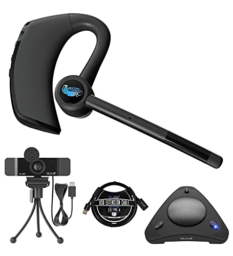 BlueParrott M300-XT in Ear Bluetooth Headset with Noise Cancelling Microphone for iOS & Android Bundle with Blucoil 1080p USB Webcam, USB Conference Speakerphone, and 3' USB Extension Cable