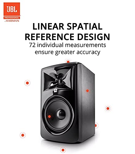 blucoil JBL Professional 306P MkII Next-Generation 6" 2-Way Powered Studio Monitor (Single) Bundle 10-FT Balanced XLR Cable, 5-Pack of Reusable Cable Ties, and 2-Pack of Acoustic Isolation Pads