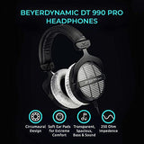 blucoil Beyerdynamics DT 990 PRO 250 Ohm Open Studio Headphones for Studio Mixers and Audio Interfaces Bundle Aluminum Dual Suspension Headphone Hanger, and Y Splitter Cable for Audio and Mic