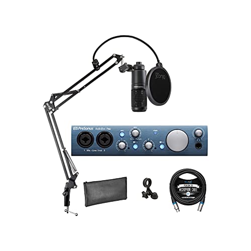 PreSonus AudioBox iTwo 2x2 USB/iOS Audio Interface for Windows, Mac and iPad Bundle with Studio One Artist, Audio-Technica AT2020 Condenser Microphone, Blucoil Boom Arm, Pop Filter and 10' XLR Cable