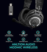 blucoil ATH-M20X Professional Studio Monitor Headphones, Black Bundle with Audio ModMic Wireless, 6' 3.5mm Audio Extension Cable, Headphone Amp, and Aluminum Headphone Hook