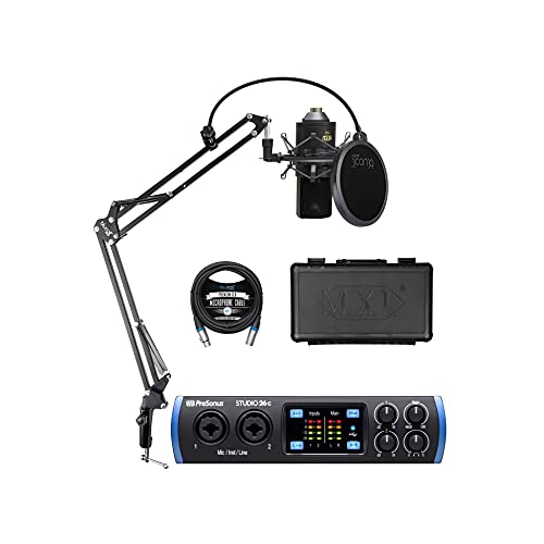 PreSonus Studio 26c 2x4, 192 kHz, USB Audio Interface for Windows and Mac Bundle with Studio One Artist Software, MXL 770 Condenser Microphone, Blucoil Boom Arm Plus Pop Filter, and 10' XLR Cable