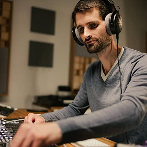 blucoil Beyerdynamic DT 900 PRO X Open-Back Studio Headphones with Stellar.45 Driver for Mixing and Mastering Bundle Y Splitter Cable for Audio & Mic, and Aluminum Headphone Hook