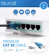 blucoil 10-FT Premium Cat5e Network Cable with RJ45 Male to Male Connectors - 1 Gbps Ethernet Cable with 24 AWG Wire for Computers, TV Tuners, Modems, Routers, Servers, and Power-Over-Ethernet