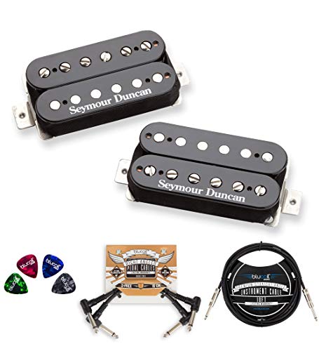 Seymour Duncan SH-4 and SH-2N Hot Rodded Humbucker Pickup Set (Neck and Bridge) Bundle with Blucoil 10-FT Straight Instrument Cable (1/4in), 2x Patch Cables, and 4-Pack of Celluloid Guitar Picks