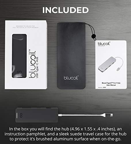 Blucoil USB Type-C Hub 7-in-1 USB C Adapter with 4K HDMI, MicroSD/SD Card Reader, 3X USB 3.0 and USB-C Pass-Through Charging Ports Compatible with MacBook, Chromebook, Mac, Windows, and More (Grey)