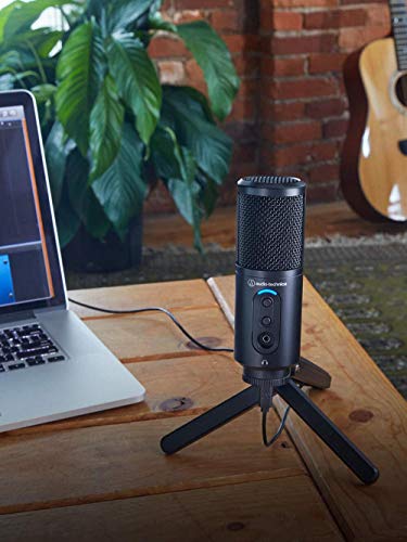 blucoil Audio-Technica ATR2500x-USB Cardioid Condenser Microphone (ATR Series) for Windows and Mac Bundle with Samson SR350 Over-Ear Stereo Headphones, Boom Arm Plus Pop Filter, and USB-A Mini Hub