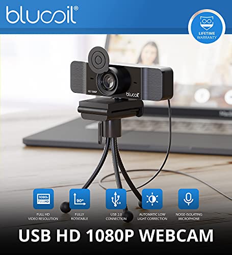 blucoil USB Cardioid Condenser Microphone with Built-in Headphone Jack, Volume Control, Mute Button for Windows, Mac, Linux, and Chrome Bundle with 1080p USB Webcam, 6" Ring Light, and USB-A Mini Hub