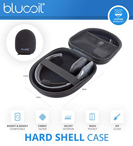blucoil BlueParrott B450-XT Noise Cancelling Bluetooth Headsets - Updated Design for iOS Android (2-Pack) Bundle Headphone Carrying Cases (2-Pack), and Replacement Windscreens & Ear Pads (2-Pack)