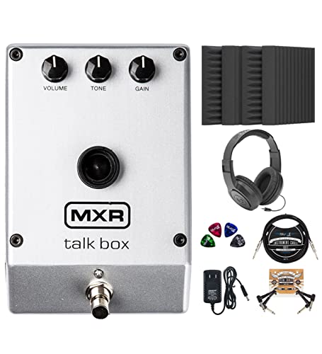 MXR M222 Talk Box with Built-In Amplifier Bundle with Samson SR350 Over-Ear Stereo Headphone, Blucoil 4x 12" Acoustic Wedges, 10' Straight Instrument Cable (1/4"), 2x Patch Cables, and 4x Guitar Picks