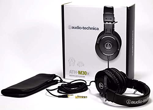 Audio-Technica ATH-M30x Professional Studio Monitor Headphones for Studio Tracking and Mixing (Black) Bundle with Blucoil 4-Channel Headphone Amplifier, and 6-FT Headphone Extension Cable (3.5mm)