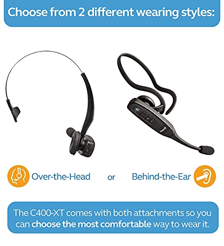 BlueParrott C400-XT Voice-Controlled Bluetooth Headset with Noise Cancelling Microphone for iOS & Android Bundle with Blucoil 1080p USB Webcam, USB Conference Speakerphone, and 3' USB Extension Cable