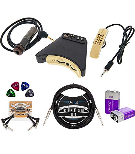 LR Baggs Anthem TRU-MIC Acoustic Pickup System Bundle with Blucoil 10-FT Straight Instrument Cable (1/4in), 2-Pack of Pedal Patch Cables, 4-Pack of Celluloid Guitar Picks, and 2 9V Alkaline Batteries