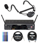 Samson Airline 77 AH7 Fitness Headset Wireless System (Channel K3), SW7A7SQE-K3 Bundle with Blucoil 10' Balanced XLR Cable, 5-Pack of Reusable Cable Ties, and 10' Straight Instrument Cable (1/4")