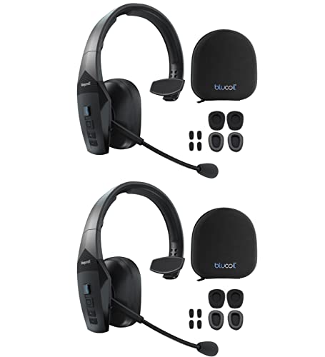 BlueParrott B550-XT Voice-Controlled Bluetooth Headsets (2-Pack) for iOS/Android Bundle with 2-Pack of Blucoil Headphone Carrying Cases, and 2-Pack of Replacement Windscreens and Ear Pads