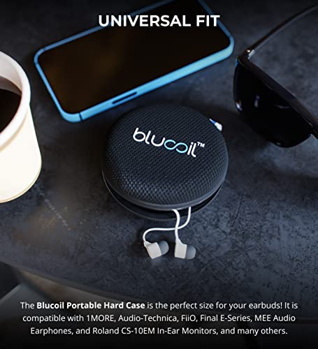 Blucoil Portable Hard Case for Earphones, Earbuds, in-Ear Monitors - Made with Shockproof EVA, Water-Resistant Polyester