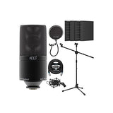 MXL 990 Cardioid Condenser Microphone for Vocals and Guitars (Black) Bundle with Blucoil 20-FT Balanced XLR Cable, Pop Filter, Adjustable Microphone Tripod Stand, and 4X 12 Acoustic Wedges