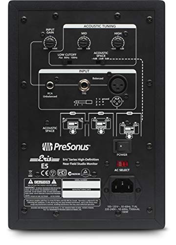 PreSonus Eris E5 2-Way 5.25" Near Field Studio Monitors (Pair) Bundle with Blucoil 2X Isolation Pads, 4X 12 Acoustic Wedges, and 5-FT 3.5mm TRS to Dual 1/4" TS Stereo Breakout Cable