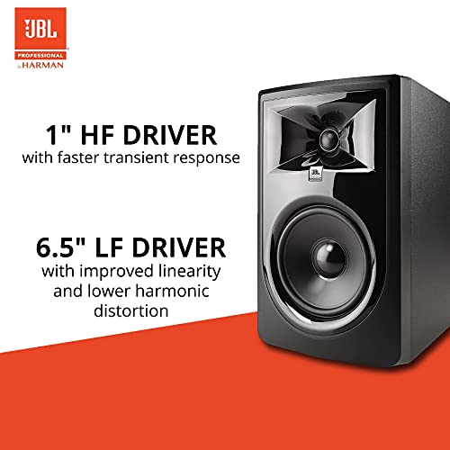 blucoil JBL Professional 306P MkII Next-Generation 6" 2-Way Powered Studio Monitor (Single) Bundle 10-FT Balanced XLR Cable, 5-Pack of Reusable Cable Ties, and 2-Pack of Acoustic Isolation Pads