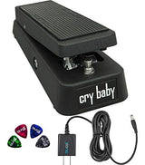 Dunlop GCB95 Cry Baby Standard Wah Pedal Bundle with Blucoil Slim 9V Power Supply AC Adapter, and 4-Pack of Celluloid Guitar Picks