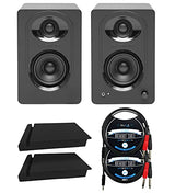 blucoil Samson MediaOne M30 3" Powered Studio Monitors (Pair) Bundle Acoustic Isolation Pads (2-Pack), and 5' TRS to TS Stereo Breakout Cables (2-Pack) - for Mixers, Audio Interfaces, Computers