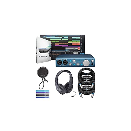 PreSonus AudioBox iTwo Audio Interface for Mac, Windows PC, iPad Bundle with Studio One Artist Software Download, Samson SR350 Headphones, 2x Blucoil 10' XLR Cables, Pop Filter, and 5x Cable Ties