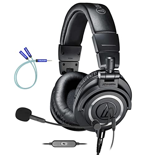 blucoil Audio Technica ATH-M50x Professional Studio Monitor Headphones, Black Bundle with Audio ModMic USB Attachable Noise-Cancelling Microphone with Mute Switch Y Splitter Cable