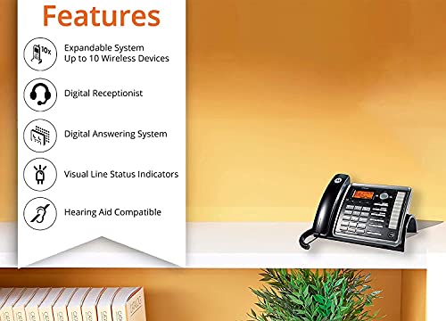 Motorola ML25254 DECT 6.0 Expandable Corded 2-line Business Phone with Caller ID & Answering Machine, Black Bundle with Blucoil 4 AAA Batteries, 10' Cat5e Cable, and USB Conference Speakerphone