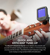 Blucoil Professional Clip-On Tuner with LCD Display, 360 Degree Rotation Clamp for All String Instruments, Acoustic and Electric Guitar, Bass, Ukulele, Violin, Chromatic Tuning Modes, and More