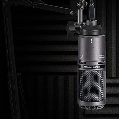 blucoil Audio Technica AT2020USB+ Cardioid Condenser USB Microphone, with Built-in Headphone Jack Bundle Portable USB Audio Interface for Windows and Mac, 3' USB Extension Cable, and Pop Filter