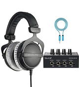 blucoil Beyerdynamic DT 770 PRO 80 Ohm Over-Ear Studio Headphones for Computers, Audio Interfaces, Professional Studio Mixers Bundle 4-Channel Headphone Amplifier, and 6' 3.5mm Extension Cable