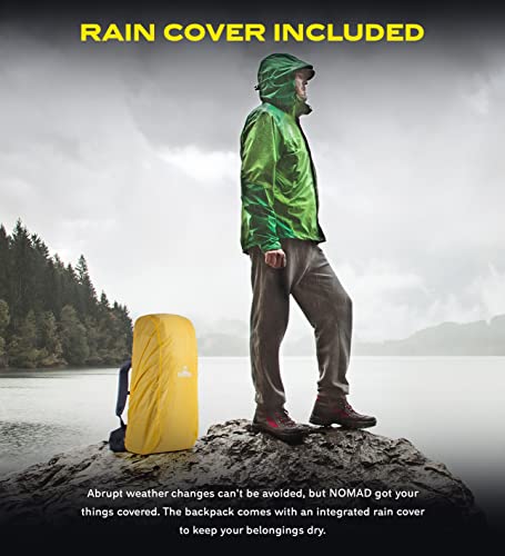 NOMAD Topaz Backpack with Rain Cover Included - Lightweight Rucksack for Multi-Day Hiking, Camping, Outdoor Sports, Traveling