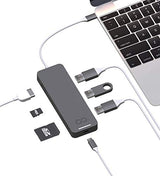 Blucoil USB Type-C Hub 7-in-1 USB C Adapter with 4K HDMI, MicroSD/SD Card Reader, 3X USB 3.0 and USB-C Pass-Through Charging Ports Compatible with MacBook, Chromebook, Mac, Windows, and More (Grey)