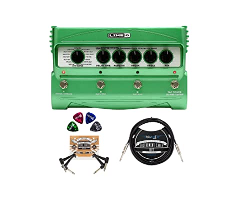 Line 6 DL4 Delay Modeler Pedal Bundle with Blucoil 10-FT Straight Instrument Cable (1/4in), 2-Pack of Pedal Patch Cables, and 4-Pack of Celluloid Guitar Picks