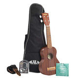 Kala KA-15S Satin Mahogany Soprano Ukulele Bundle with Gig Bag, Tuner, Strap, and Aquila Strings