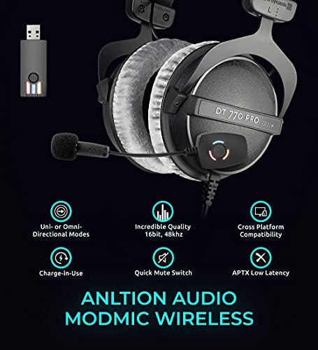 blucoil Beyerdynamic DT 770 PRO 250 Ohm Over-Ear Studio Headphones Bundle with Antlion Audio ModMic Wireless Attachable Boom Microphone Compatible with PC, Mac, Linux, PS4 6' 3.5mm Extension Cable