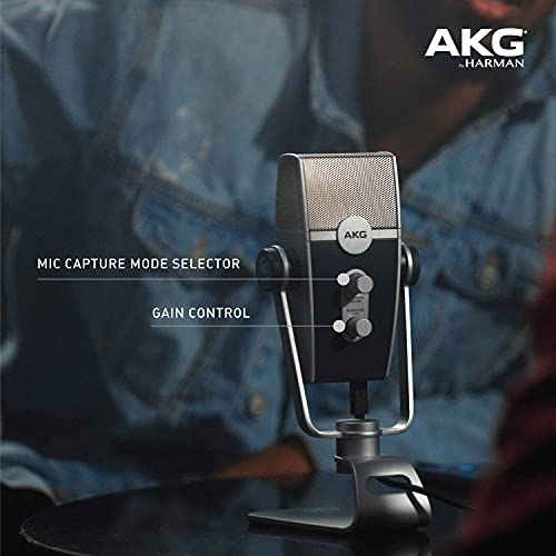 AKG Pro Audio Lyra Ultra-HD, Four Capsule, Multi-Capture Mode, USB-C Condenser Microphone for Recording and Streaming Bundle with Samson SR350 Headphones, and Blucoil Aluminum Headphone Hook