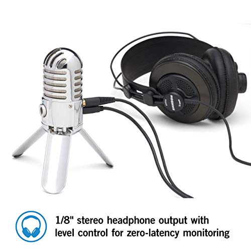 Samson Meteor Mic USB Studio Condenser Microphone for Windows and Mac (Chrome) Bundle with Blucoil 1080p USB Webcam, 6" Ring Light, SR350 Over-Ear Stereo Headphones, and USB-A Mini Hub