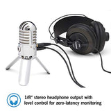 Samson Meteor Mic USB Studio Condenser Microphone for Windows and Mac (Chrome) Bundle with Blucoil 1080p USB Webcam, 6" Ring Light, SR350 Over-Ear Stereo Headphones, and USB-A Mini Hub