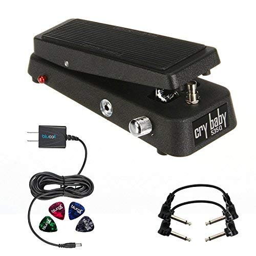 Dunlop 535Q-B Cry Baby Multi Wah Pedal Bundle with Blucoil Slim 9V 670ma Power Supply AC Adapter, 2-Pack of Pedal Patch Cables, and 4-Pack of Celluloid Guitar Picks