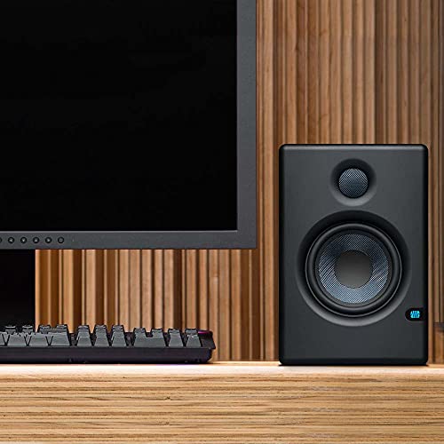 blucoil Eris E4.5 BT-4.5" Near Field Studio Monitors with Bluetooth for Computers, Turntables, TV Bundle 2-Pack of Acoustic Isolation Pads, and Samson SR350 Over-Ear Stereo Headphones